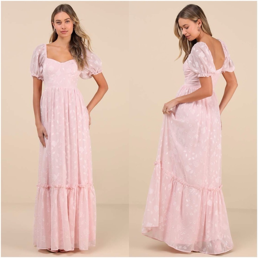 LULU’S Phenomenal Sweetness Pink Floral Burnout Bustier Maxi Dress